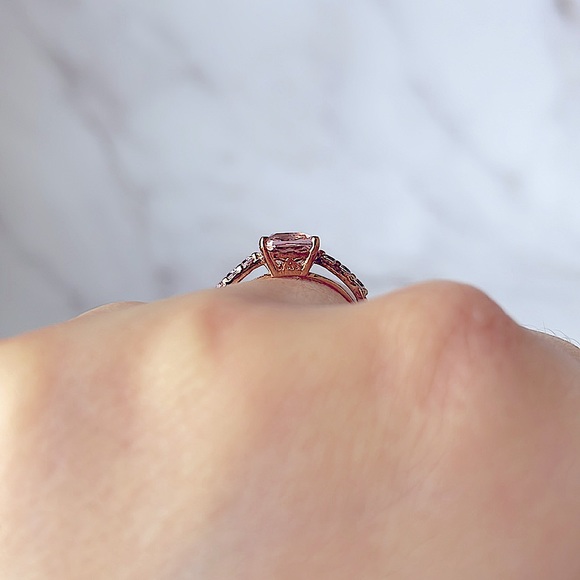 Rose Gold Plated Sterling Silver Simulated Morganite and Zirconia Ring (Size M) - Picture 4 of 7